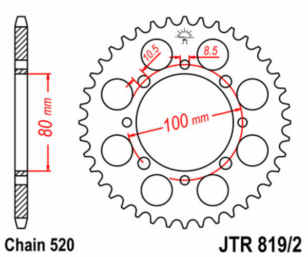 JT -Sprock -Stahlstandard -Heckradkettenrad - 520 JTR819/2.41