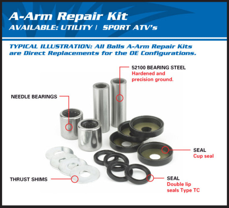 ALL BALLS Lower/Upper A-Arm Reconditioning Kit Polaris Ranger 50-1097