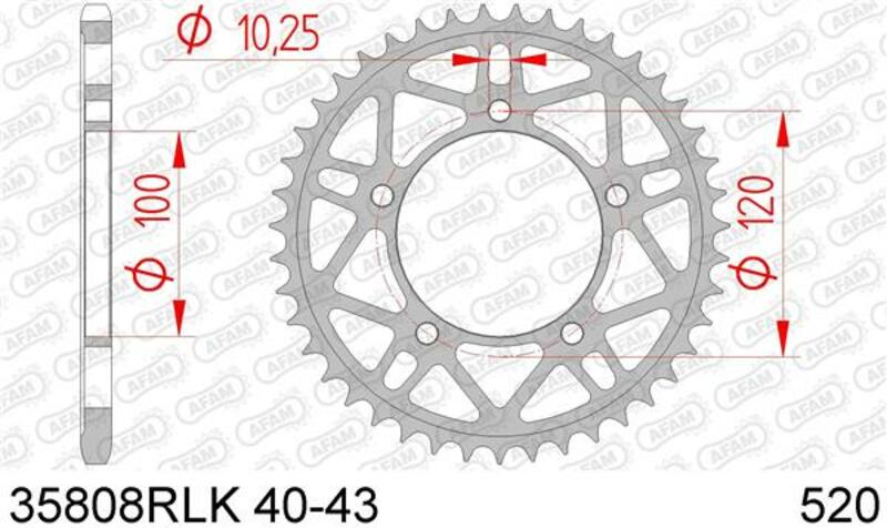 AFAM Steel Ultra-Light bakdrev 35808 - 520, högkvalitativt stål för optimal kraftöverföring. Passar Aprilia RSV4 1000 och 1100 modeller.