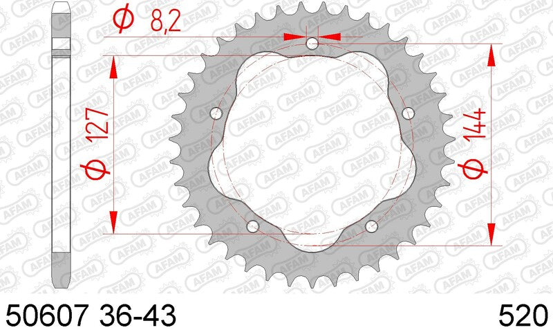 Afam Steel Standard Heck -Kettenrad 50607 - 520 - benötigt einen AFAM -Realar -Kettenradträger