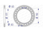 AFAM Aluminium bakdrev 63300 - 520 med exakta måttspecifikationer. Passar Husqvarna CR, WR och TE modeller från 1978 till 1989.