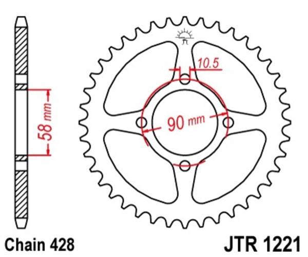 JT -Sprock -Stahlstandard -Heckrad 1221 - 428 JTR1221.44
