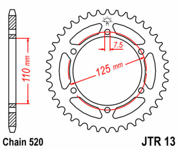 JT -Sprock -Stahlstandard -Heckrad 13 - 520 JTR13.39