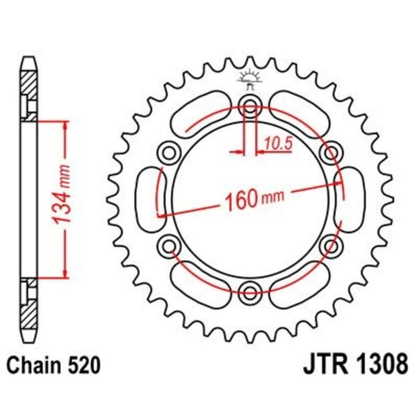 JT -Sprock -Stahlstandard -Heckrad 1308 - 520 JTR1308.40