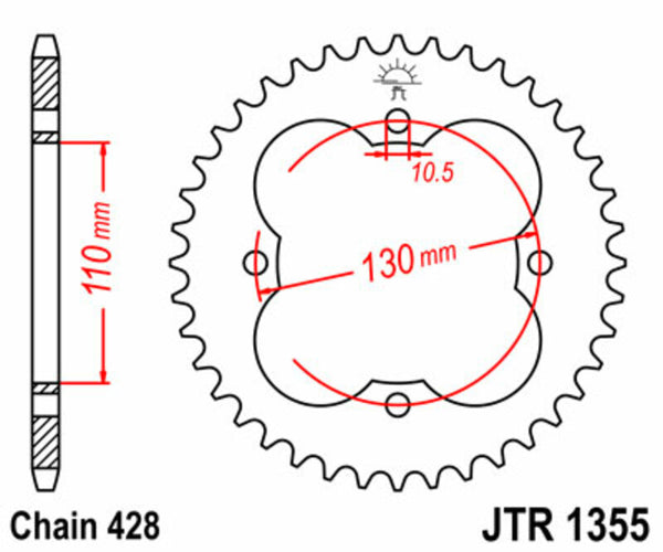 JT -Sprock -Stahlstandard -Heckrad 1355 - 428 JTR1355.50