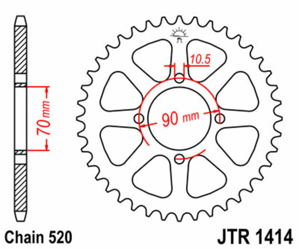 JT -Sprock -Stahlstandard -Heckrad 1414 - 520 JTR1414.43