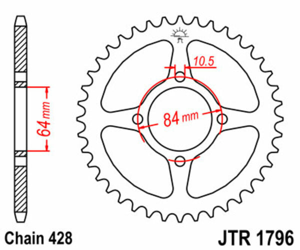 JT -Sprock -Stahlstandard -Heck -Kettenrad 1796 - 428 JTR1796.51
