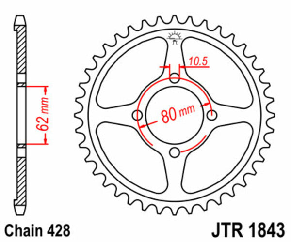 JT -Sprock -Stahlstandard -Heckrad 1843 - 428 JTR1843.54