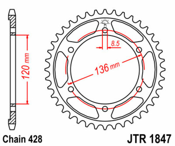 JT -Sprock -Stahlstandard -Heckrad 1847 - 428 JTR1847.57