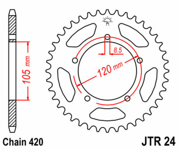JT -Sprock -Stahlstandard -Heckrad 24 - 420 JTR24.50