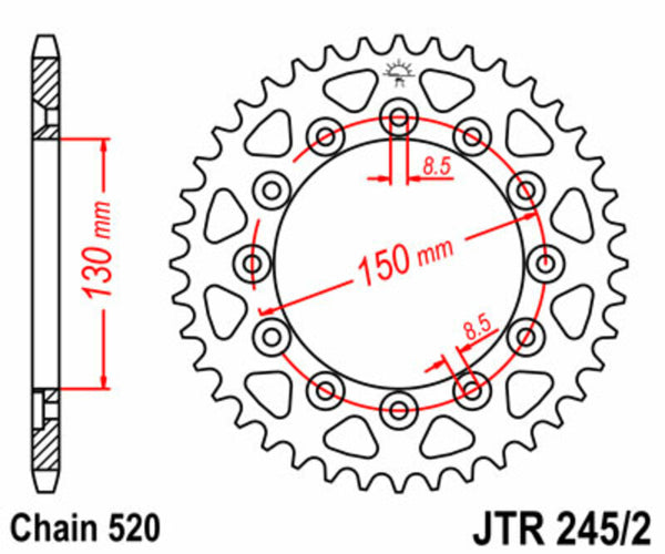 JT -Sprock -Stahlstandard -Heck -Kettenrad 245/2 - 520 JTR245/2.41