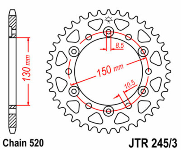 JT -Sprock -Stahlstandard -Heck -Kettenrad 245/3 - 520 JTR245/3.43