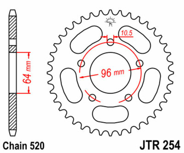 JT -Sprock -Stahlstandard -Heckrad 254 - 520 JTR254.37