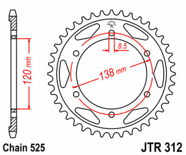 JT -Sprock -Stahlstandard -Heckrad 312 - 525 JTR312.40
