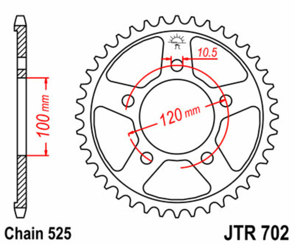 JT -Sprock -Stahlstandard -Heck -Kettenrad 702 - 525 JTR702.42
