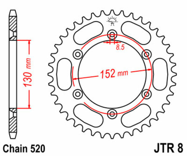 JT -Sprock -Stahlstandard -Heck -Kettenrad 8 - 520 JTR8.48