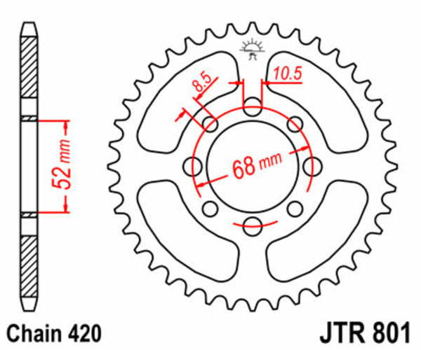 JT -Sprock -Stahlstandard -Heck -Kettenrad 801 - 420 JTR801.38