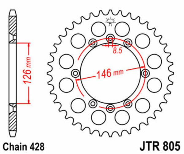 JT -Sprock -Stahlstandard -Heck -Kettenrad 805 - 428 JTR805.50
