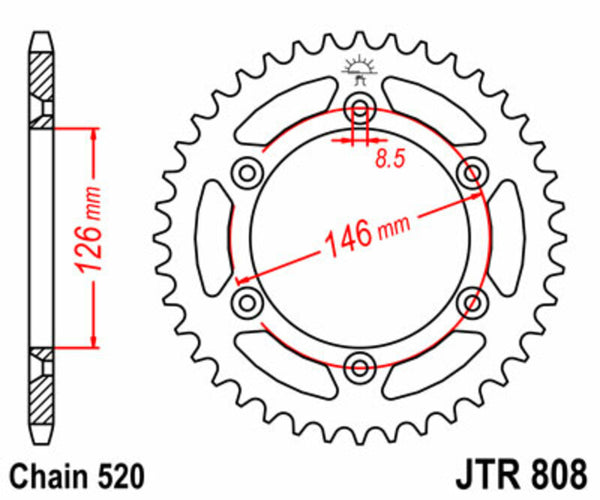 JT -Sprock -Stahlstandard -Heck -Kettenrad 808 - 520 JTR808.39