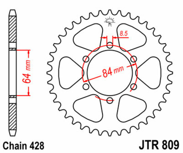 JT -Sprock -Stahlstandard -Heck -Kettenrad 809 - 428 JTR809.47