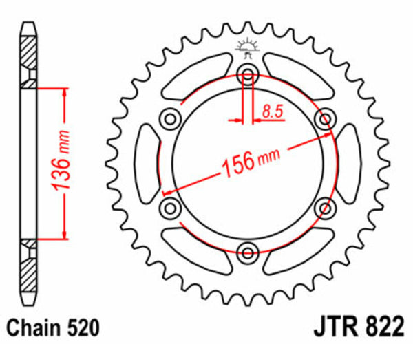 JT -Sprock -Stahlstandard -Heck -Kettenrad 822 - 520 JTR822.44