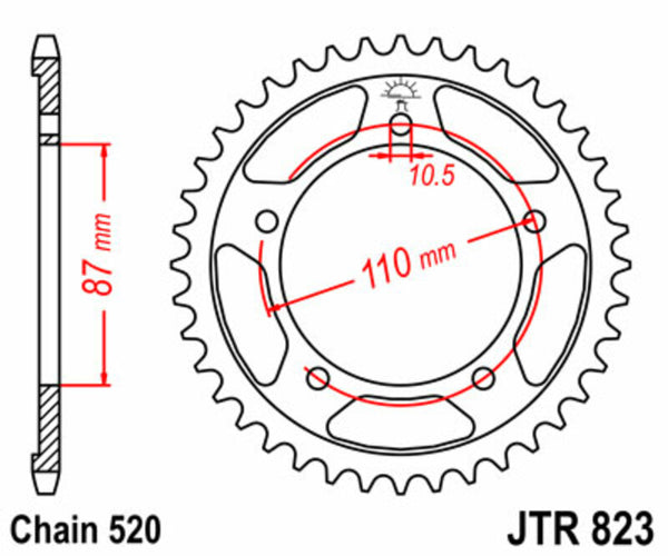 JT -Sprock -Stahlstandard -Heck -Kettenrad 823 - 520 JTR823.46