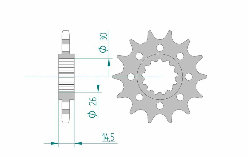 AFAM Steel Standard Front Sprocket 20609 - 525 för Honda RVF 750 R RC45. Stålkedjehjul med 14.5 mm bredd och 30 mm ytterdiameter.