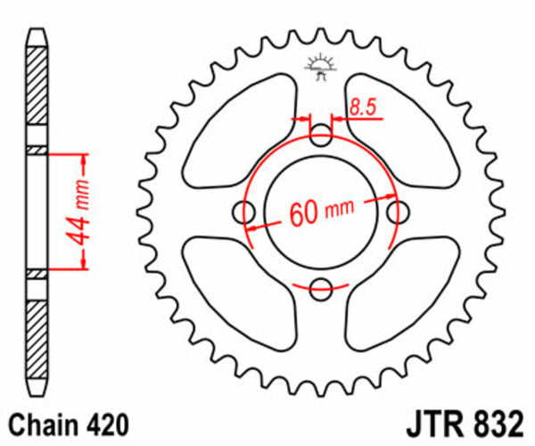 JT -Sprock -Stahlstandard -Heck -Kettenrad 832 - 420 JTR832.50
