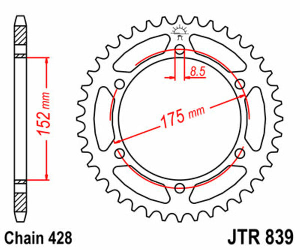 JT -Sprock -Stahlstandard -Heck -Kettenrad 839 - 428 JTR839.53