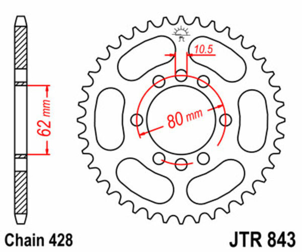 JT -Sprock -Stahlstandard -Heck -Kettenrad 843 - 428 JTR843.50