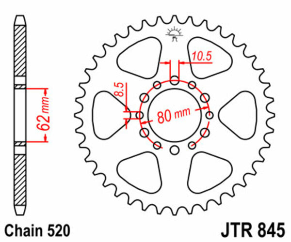 JT -Sprock -Stahlstandard -Heck -Kettenrad 845 - 520 JTR845.45