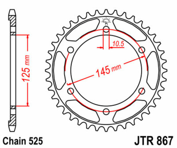 JT -Sprock -Stahlstandard -Heck -Kettenrad 867 - 525 JTR867.44