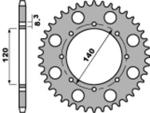 PBR Standard C45 Steel rear Sprock 491 - 520 491 37 C45