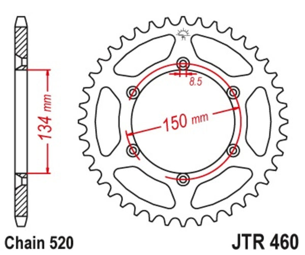 JT Sprocks Stahl -Self -Cleaning Rear -Kettenrad 460 - 520 JTR460.48SC