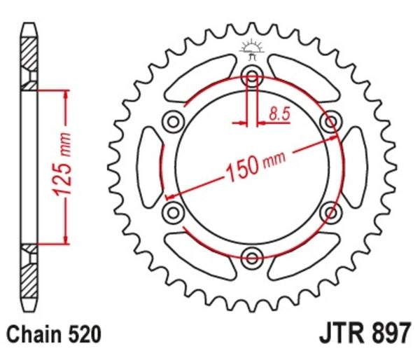JT -Sprock -Stahlstandard -Hinterrad 897 - 520 JTR897.48SC