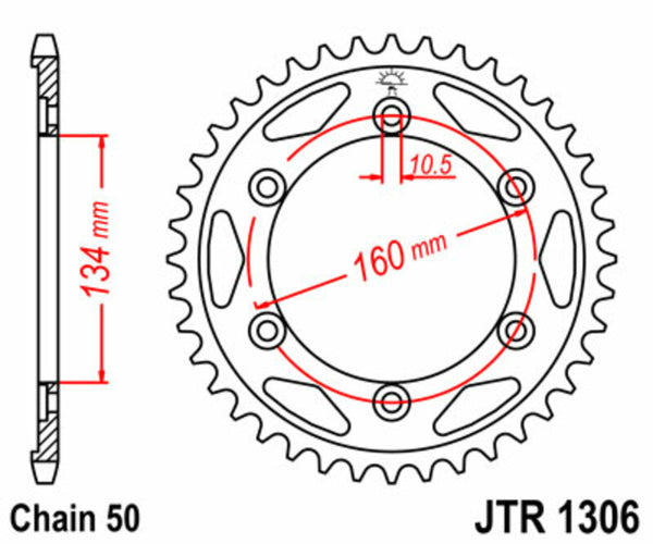 JT -Sprock -Stahlstandard -Heckrad 1306 - 530 JTR1306.42