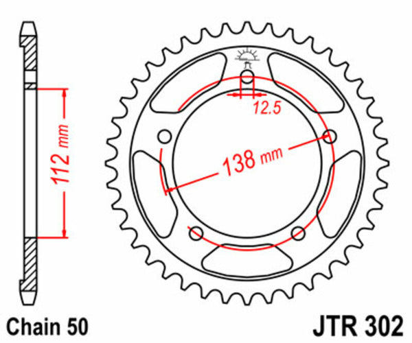 JT -Sprock -Stahlstandard -Heckrad 302 - 530 JTR302.44