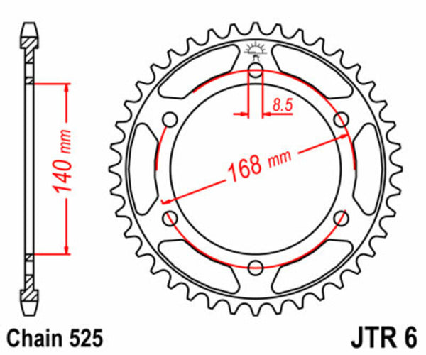 JT -Sprock -Stahlstandard -Heck -Kettenrad 6 - 525 JTR6.42