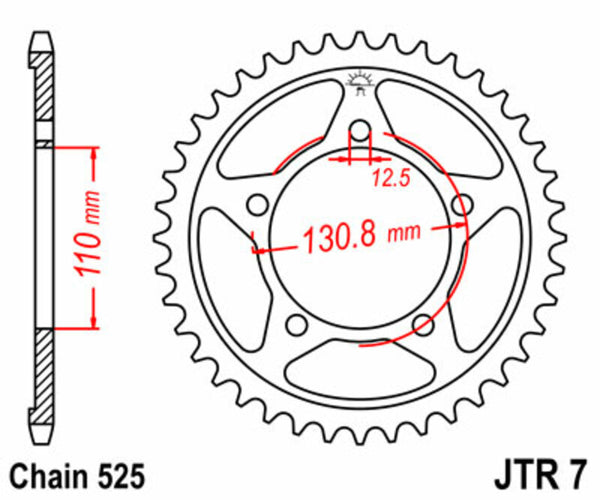 JT -Sprock -Stahlstandard -Heck -Kettenrad 7 - 525 JTR7.44