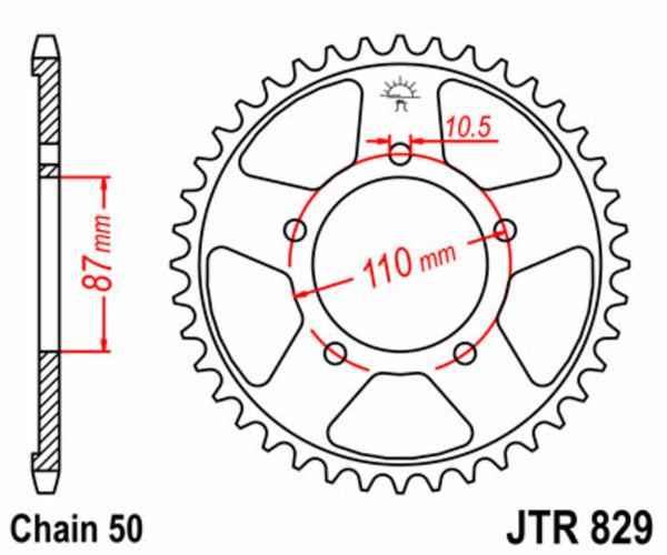JT -Sprock -Stahlstandard -Heck -Kettenrad 829 - 530 JTR829.42