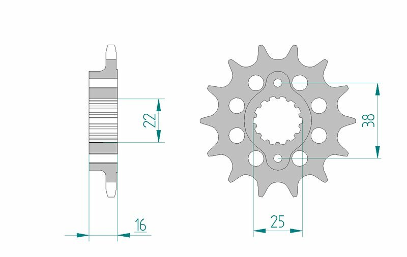 Teknisk ritning av AFAM Steel Standard Framdrev 52611 - 520. Visar mått och design för exakt passform på Ducati-motorcyklar.