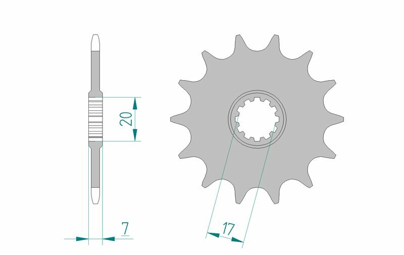 AFAM Steel Standard Front Sprocket 94107 - 415 för Aprilia RS 50. Hållbart framdrev med 17 mm innerdiameter och 7 mm tjocklek, perfekt reservdel.