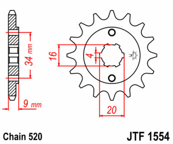 JT -Sprock -Stahlstandard -Vorderrad 1554 - 520 JTF1554.12