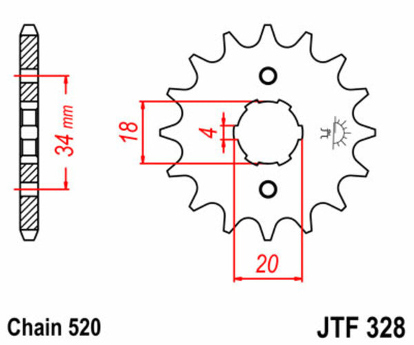 JT -Sprock -Stahlstandard -Vorderrad 328 - 520 JTF328.13