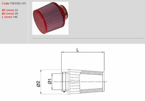 BMC Air Filter Tapered Ø52mm - FMSS52-127 FMSS52-127 