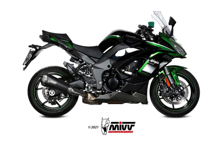 Sidovy av Kawasaki Ninja SX/Tourer utrustad med MIVV Delta Race Silencer K.054.LDRB, optimerad för prestanda och stil.