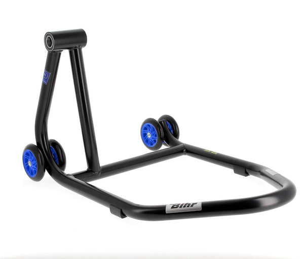 Bihr Home Track Left Single Arm Paddock Stand Matt Black Blue Wheelsnull