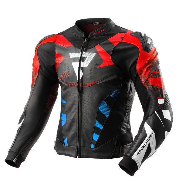 Rebelhorn MC-Lederjacke Inferno schwarz /rot /blau