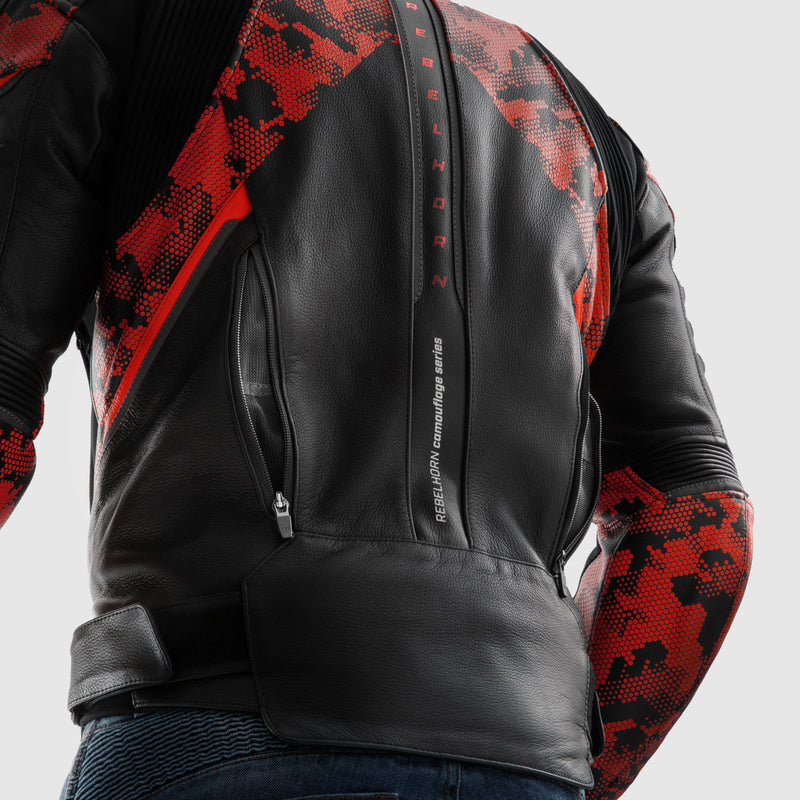 Rebelhorn MC-Lederjacke Veloce Schwarz /Camo Rot