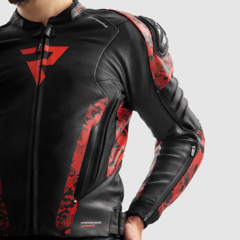 Rebelhorn MC-Lederjacke Veloce Schwarz /Camo Rot